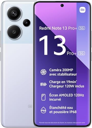 Xiaomi Redmi Note 13 PRO+ Plus 5G + 4G LTE (256GB + 8GB) 6.67″ 200MP Triple (Tmobile Mint Tello & Global) Global Bands Unlocked + (Fast Car 51W Dual Charger Bundle) (Aurora Purple)