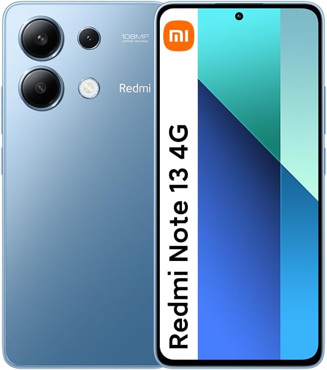 Xiaomi Redmi Note 13 4G LTE (128GB + 6GB) 6.67″ 108MP Triple (Tmobile Mint Tello & Global) Global Bands Unlocked + (Fast Car Dual Charger Bundle) (Ice Blue)