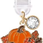 ELISE & FONDA TP434 Type-C USB Charging Port Anti Dust Plug Halloween Pumpkin Leaves Cell Phone Charm for iPhone 15 /Samsung/OnePlus/Xiaomi/oppo Android Phones (Orange)