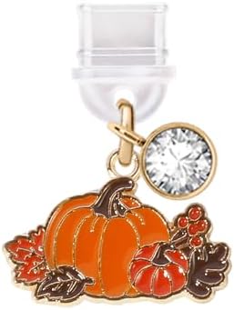 ELISE & FONDA TP434 Type-C USB Charging Port Anti Dust Plug Halloween Pumpkin Leaves Cell Phone Charm for iPhone 15 /Samsung/OnePlus/Xiaomi/oppo Android Phones (Orange)