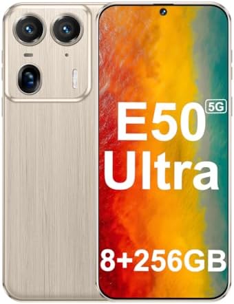 E50 Ultra 5G Phones Unlocked 2024 Android 13 Cell Phone 6.8-inch HD Screen 24MP+50MP Camera 8GB+256GB 8-Core Smartphone 6800 mAh Long Battery Android Phone 5G Dual SIM (Golden)