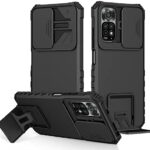 Case Compatible with Xiaomi Redmi Note 12S/Xiaomi Redmi Note 11/Redmi Note 11S 4G Dimensional Bracket Sliding Window Mobile Phone Case Shockproof Protective Phone Cover Military Cases Black