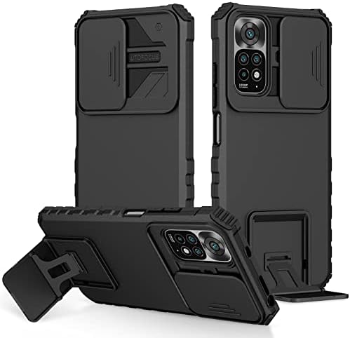 Case Compatible with Xiaomi Redmi Note 12S/Xiaomi Redmi Note 11/Redmi Note 11S 4G Dimensional Bracket Sliding Window Mobile Phone Case Shockproof Protective Phone Cover Military Cases Black