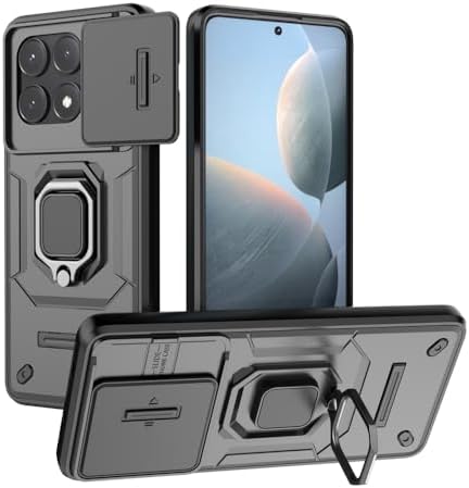 Compatible with Xiaomi Poco X6 Pro 5G 2311DRK48G Bracket Shell,with Slide Camera Lens Cover Compatible with Xiaomi Redmi K70E 5G 2311DRK48C Case Black