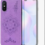 Asuwish Compatible with Xiaomi Redmi 9A Redme 9i Case and Tempered Glass Screen Protector Thin Slim Soft TPU Flower Rugged Leather Mobile Cell Phone Cover for Redmi9A A9 Redmi9i i9 Women Men Purple