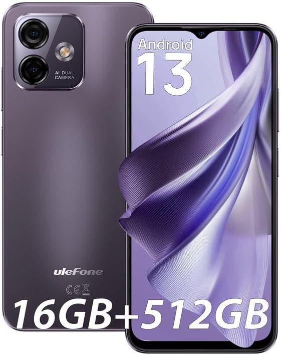 Ulefone Note 16 Pro Unlocked Cell Phone 16GB+512GB, 8-Core, 6.52″ Display Smartphone Unlocked, Android 13, 50MP AI Camera, 4400mAh Battery, Dual 4G LTE, Fingerprint Unlock, U.S. Version, Purple