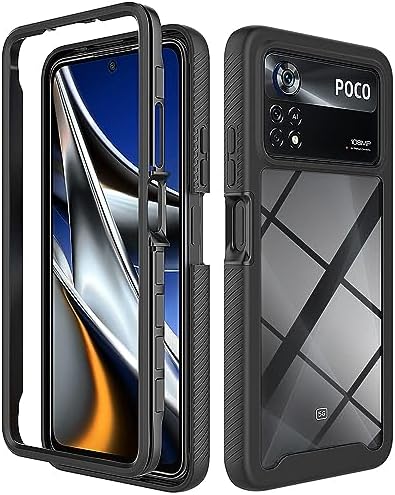 Asuwish Phone Case for Xiaomi Poco X4 Pro5G with Tempered Glass Screen Protector and Slim Stand Hybrid Heavy Duty Rugged Protective Cell Cover Mi PocoX4Pro Kickstand Mobile Accessories Women Men Black