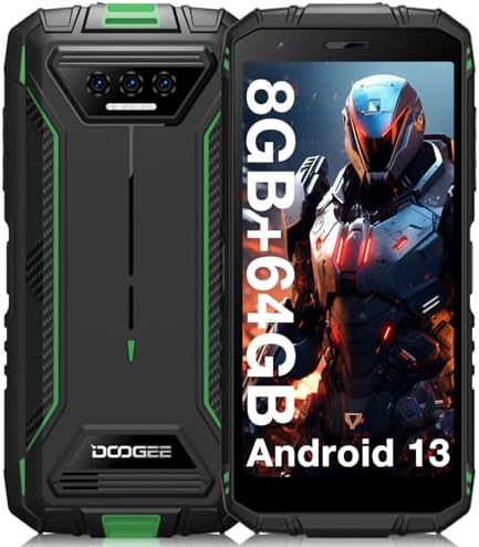 DOOGEE S41T Rugged Smartphone Unlocked 2024,6300mAh Battery,8GB+64GB,4G Dual Sim Rugged Phone,Android 13 Phone,13MP Camera,IP68 Waterproof Cell Phone,Face Unlock,NFC/T-Mobile,Green