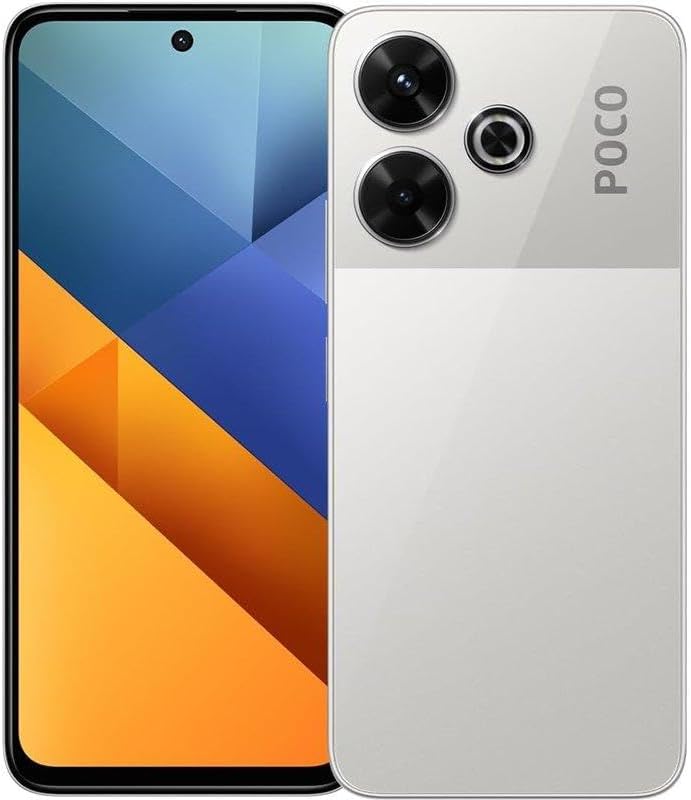 Poco M6 4G LTE GSM (256GB + 8GB) 108MP Triple Camera 6.79″ Octa Core (Tmobile Mint Tello Global) Unlocked + (Fast Car 33W) (Silver (Global ROM))