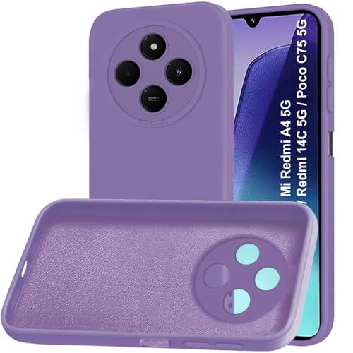 TheGiftKart Liquid Silicon Back Cover Case for Mi Redmi A4 5G / Redmi 14C 5G / Poco C75 5G | Stylish Camera Protection Module | Micro-Fibre Lining Inside | Shockproof Back Cover (Silicone, Purple)